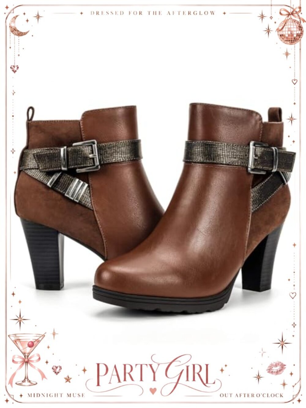 Women's Chunky Stacked Heel Ankle Booties Side Zipper Faux Leather PU Boots